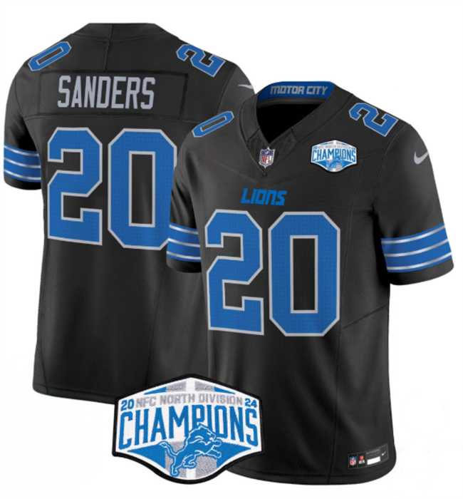 Men%27s Detroit Lions #20 Barry Sanders Black 2024 NFC North Champions F.U.S.E. Vapor Limited Stitched Jersey
